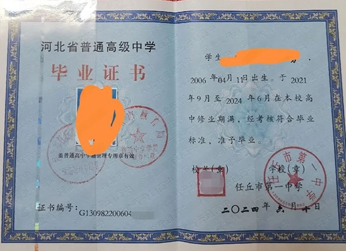 铜山任丘市第一中学高中毕业证样本图片